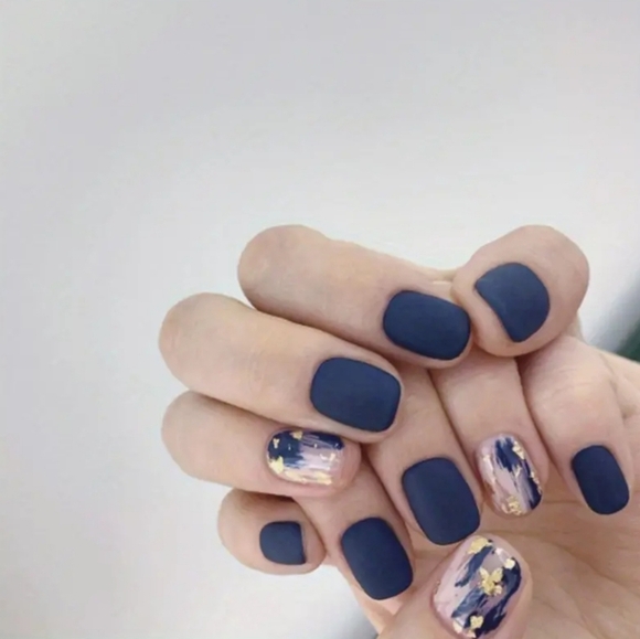 Blue Smudge Gold Glitter Press-on Nails - Picture 3 of 8